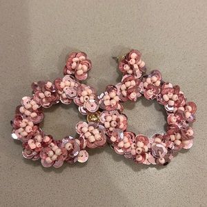 BaubleBar Pink Sequin Flower Earrings Statement Sparkly Party Bridal